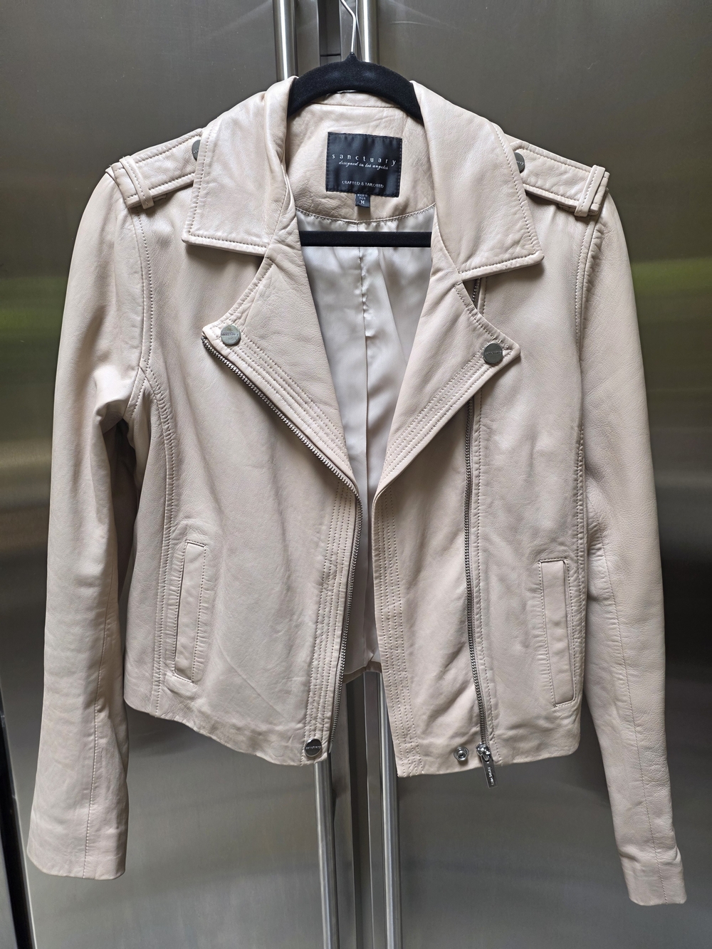 Sanctuary Taupe Leather Moto Jacket